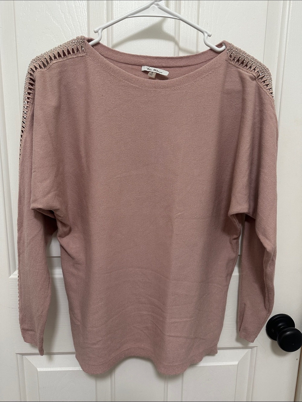 0247 Vila Milano Mauve Crochet-Shoulder Crew Neck Sweater small